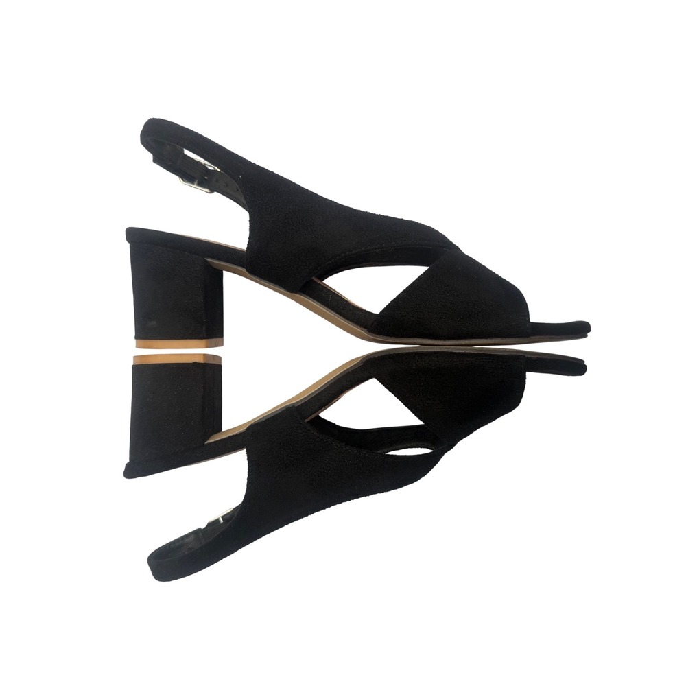 Black Faux Suede Slingback Sandal Block Heel Minimalist Office Siren Sz 40/9